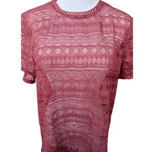 NEW LOFT Crocheted‎ Sheer Top Blouse Shirt See Through Dainty Fairy Cottage Med